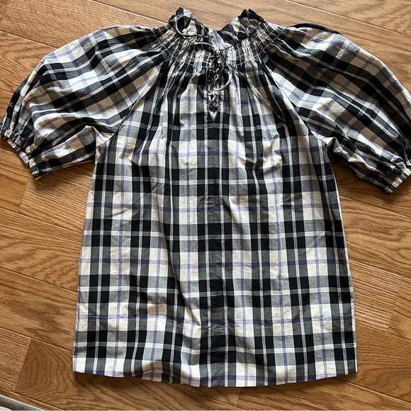 J Crew Reimagined black / purple plaid blouse, size XXS (runs big) - Picture 7 of 7